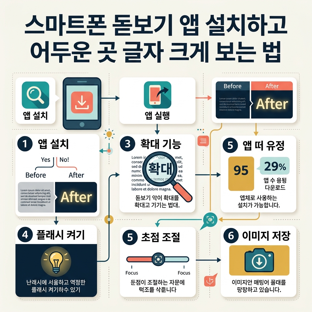 ai thumbnail infographic 스마트폰 돋보기 앱 설치하고 어두운 곳 글자 크게 보는 법 1787734411