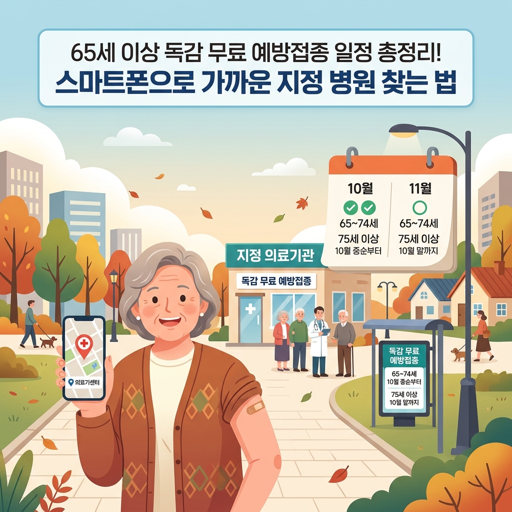 ai thumbnail illustration 65세 이상 독감 무료 예방접종 일정 총정리 스마트폰으로 가까운 지정 병원 찾는 법 1788690646