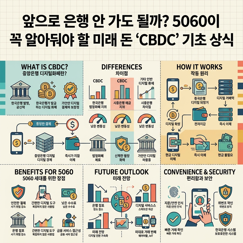 ai thumbnail infographic 앞으로 은행 안 가도 될까 5060이 꼭 알아둬야 할 미래 돈 CBDC 기초 상식 1788691731
